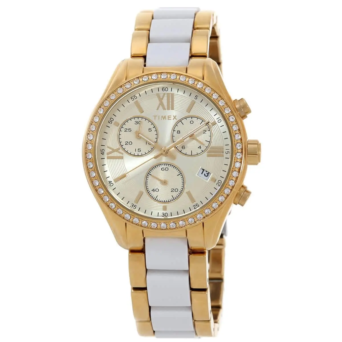 Timex TW2V74900 Classic Gold-tone Dial 38 mm Women`s Watch - Two-tone (Gold-tone and White Alloy Center Links), Dial: Gold-tone, Band: Two-tone (Gold-tone and White Alloy Center Links)