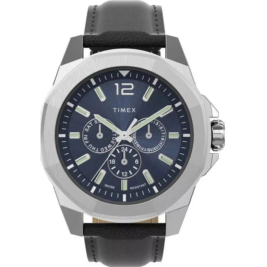 Timex City Essex Avenue Quartz Blue Dial Leather Strap Day Men`s Watch TW2V43200