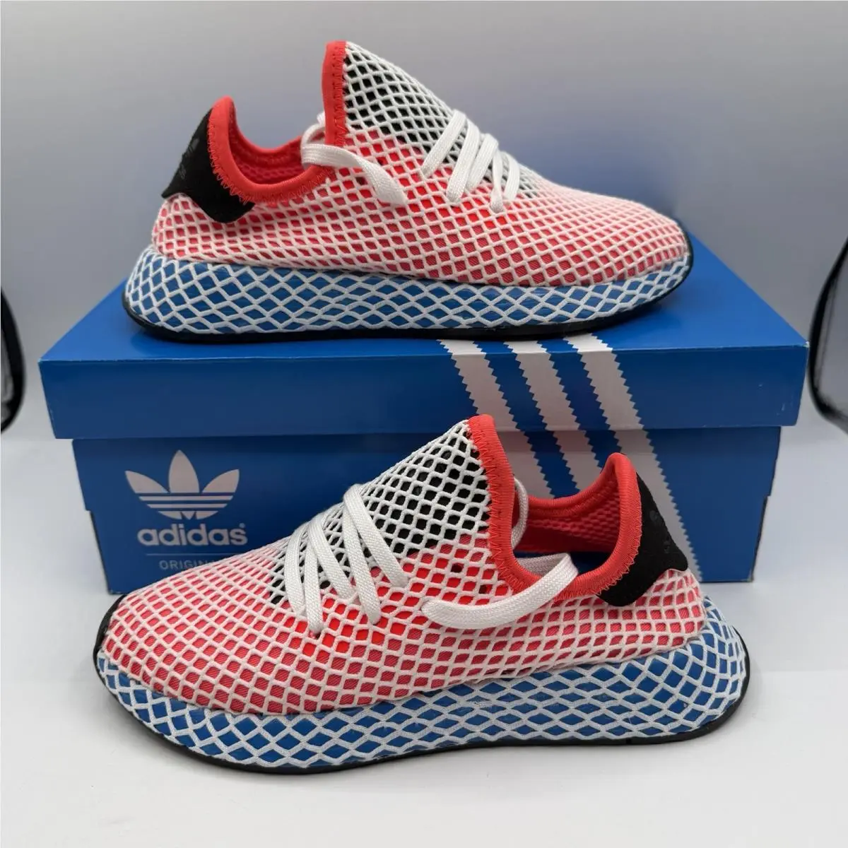 Adidas Deerupt Runner Shoes Womens Sz 5.5 Solar Red/blue Sneaker AC8466