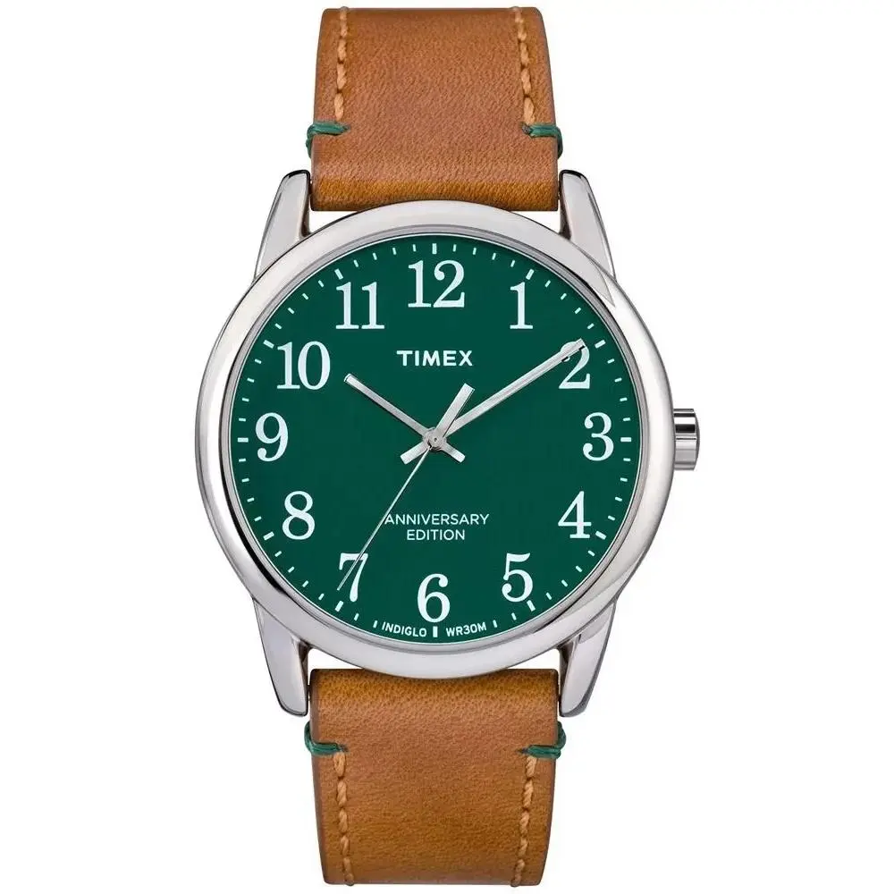 Easy Reader 40th Anniversary Men Green Dial Brown Leather Watch TW2R35900 by Timex