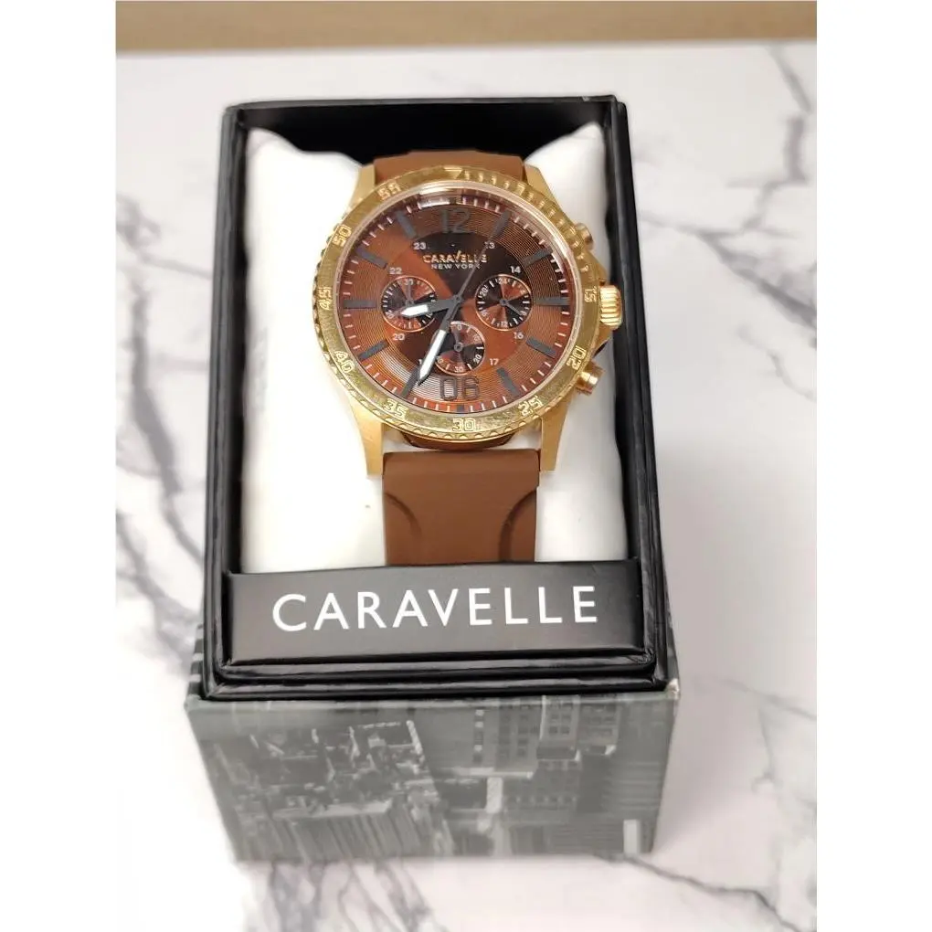 New York York Mens Watch 46MM Brown Dial Chronograph 44A102 SB1124472 by Caravelle