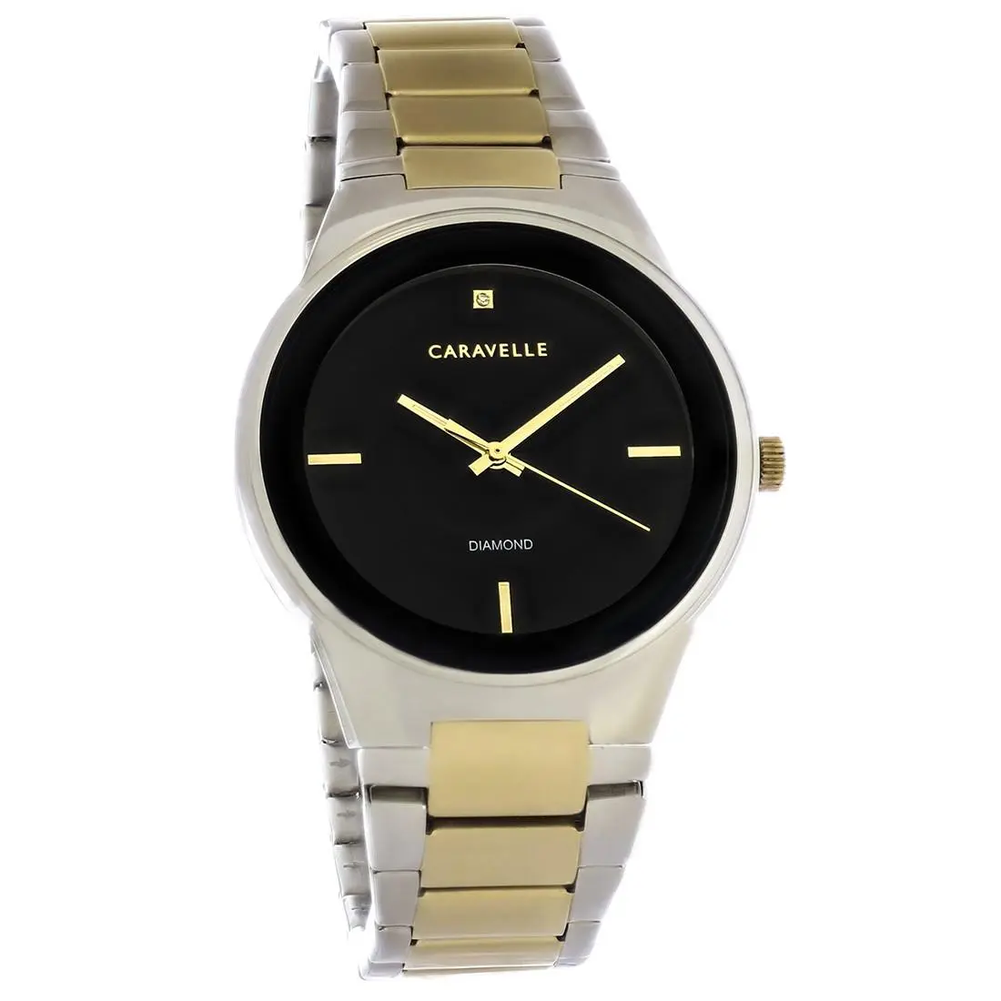 Caravelle By Bulova Men`s Two Tone Stainless Steel Quartz Watch - 45D107 - Face: Black, Dial: Black, Band: Two-Tone