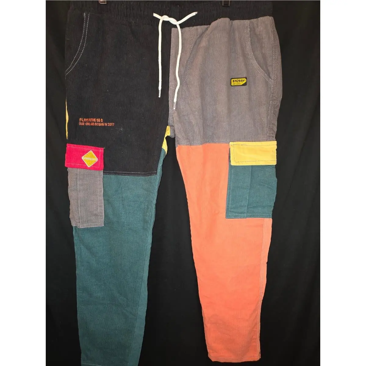 Stussy Kclot Patchwork Corduroy Pants Mens Size L Streetwear Color Block