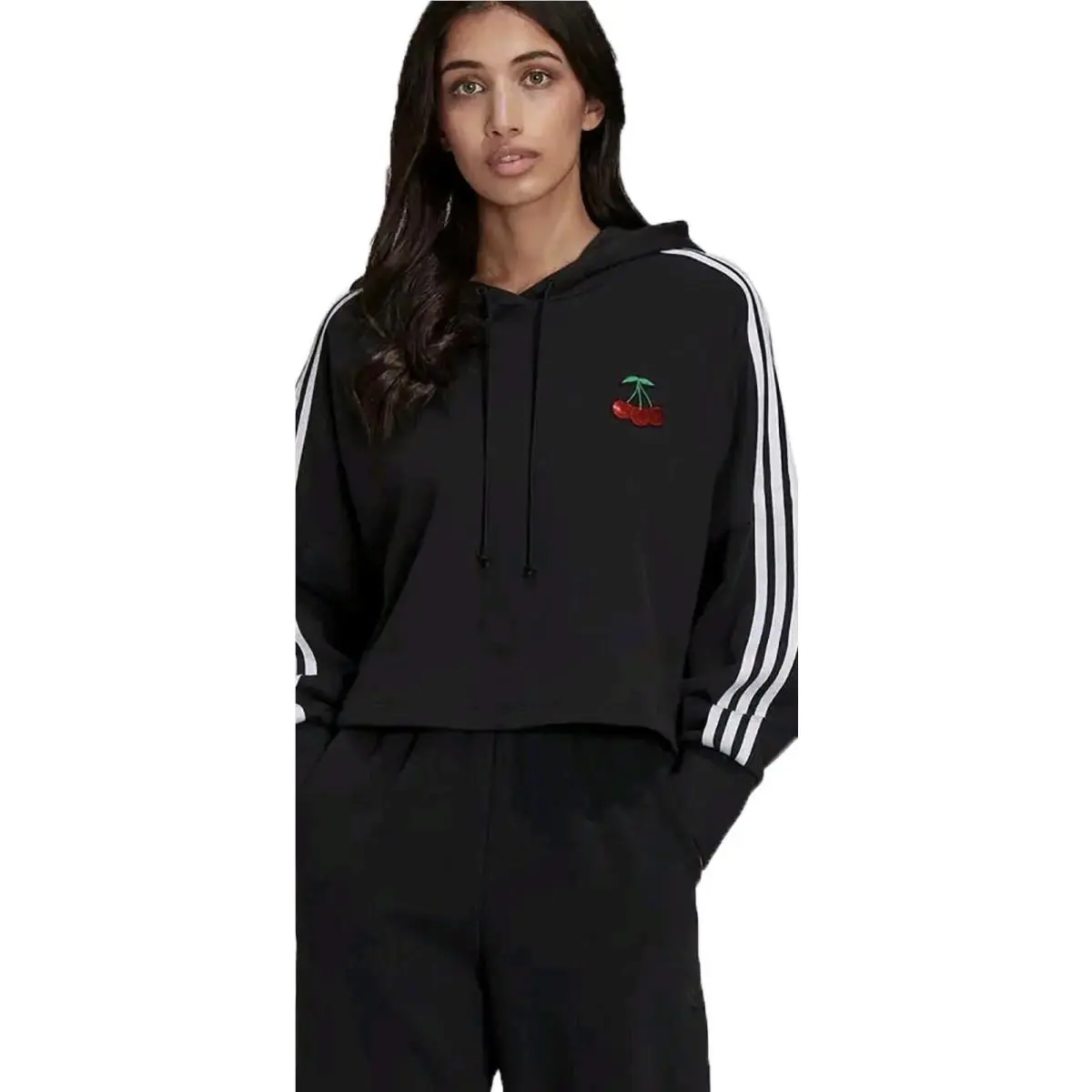 Cherry Cropped Hoodie Sweatshirt Sequins Cherries Women`s Small by Adidas