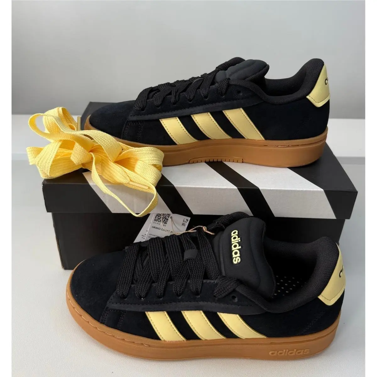 Adidas Grand Court Alpha 00s Black Yellow Suede Sneakers IH1288 Womens 7.5