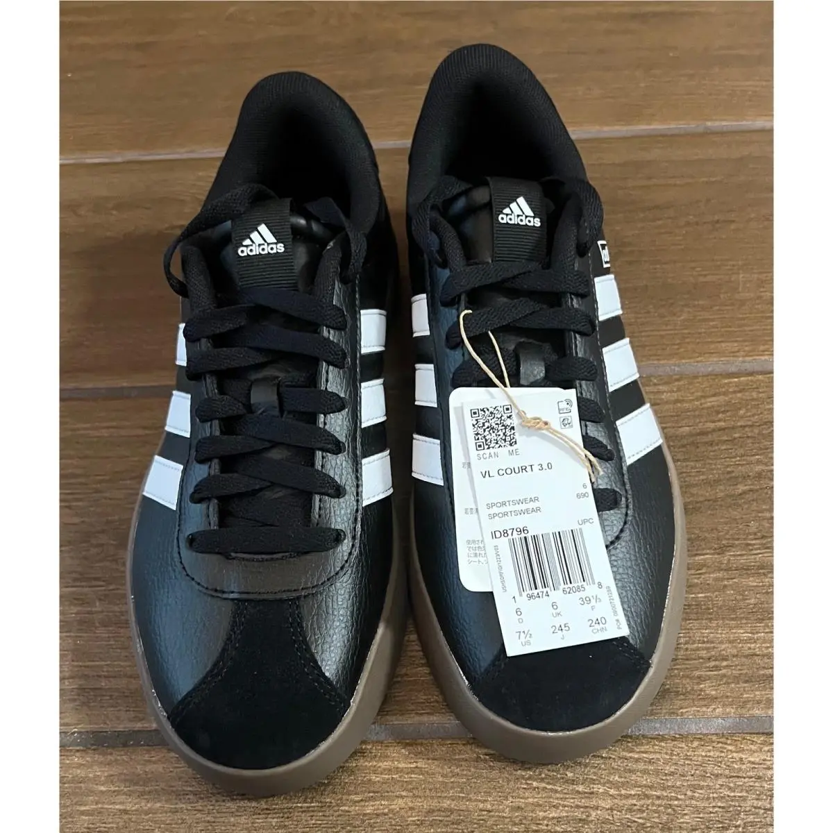 Adidas VL Court 3.0 Womens Sneakers Black White Gum ID8796 Size 7.5
