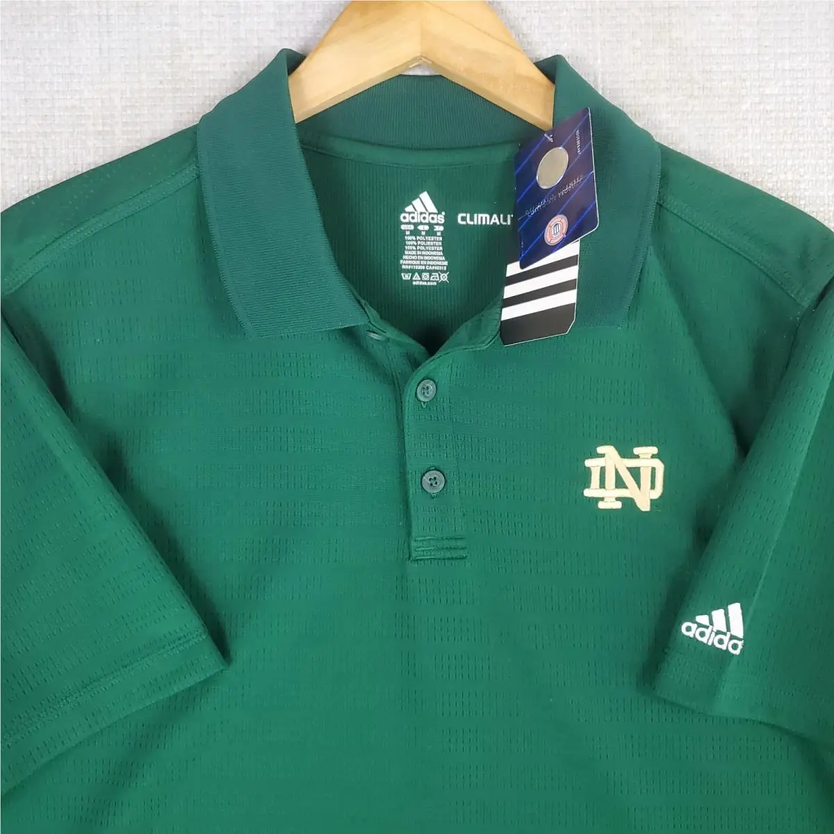 x Notre Dame Size Medium Mens Polo Shirt Climalite Green Golf Wicking by Adidas