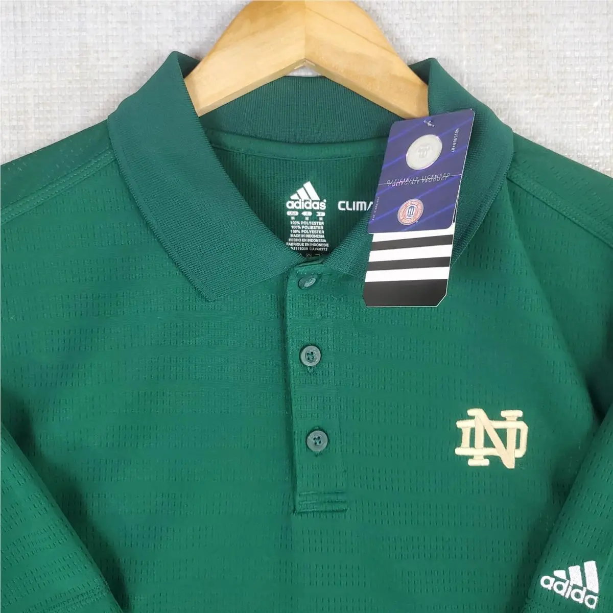 Adidas clothing - short sleeve performance golf tennis casual UV Protection breathable button up front down mens size wicking stretchy adidas trefoil collar notre dame south bend fighting irish ND - Green 10