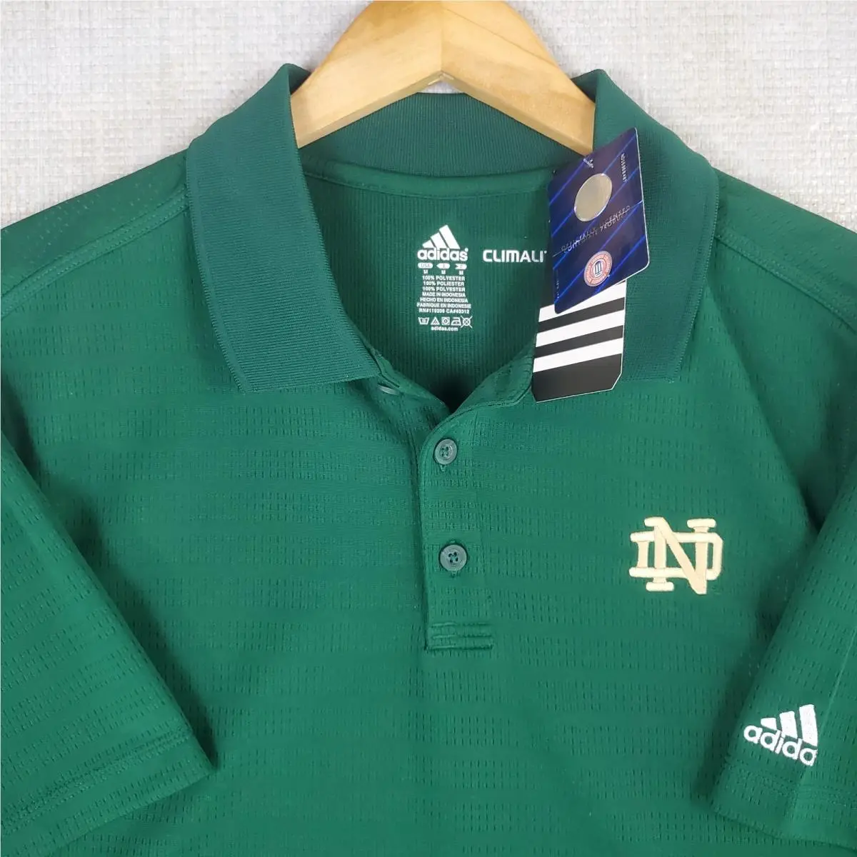 Adidas clothing - short sleeve performance golf tennis casual UV Protection breathable button up front down mens size wicking stretchy adidas trefoil collar notre dame south bend fighting irish ND - Green 11