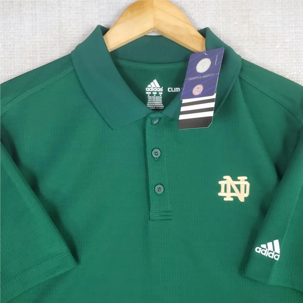 Adidas clothing - short sleeve performance golf tennis casual UV Protection breathable button up front down mens size wicking stretchy adidas trefoil collar notre dame south bend fighting irish ND - Green 0
