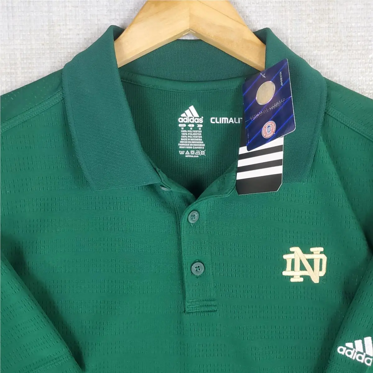 Adidas clothing - short sleeve performance golf tennis casual UV Protection breathable button up front down mens size wicking stretchy adidas trefoil collar notre dame south bend fighting irish ND - Green 1