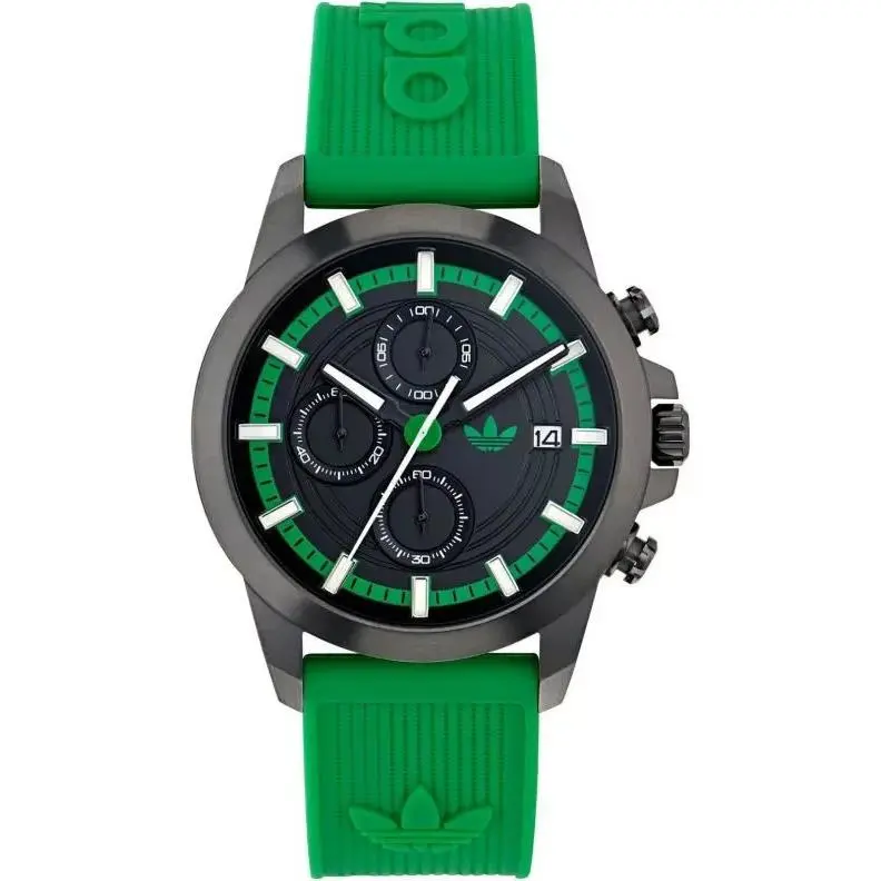 Adidas Unisex Originals Expression Two Chrono Quartz Watch - AOFH24522 - Dial: Black, Band: Green