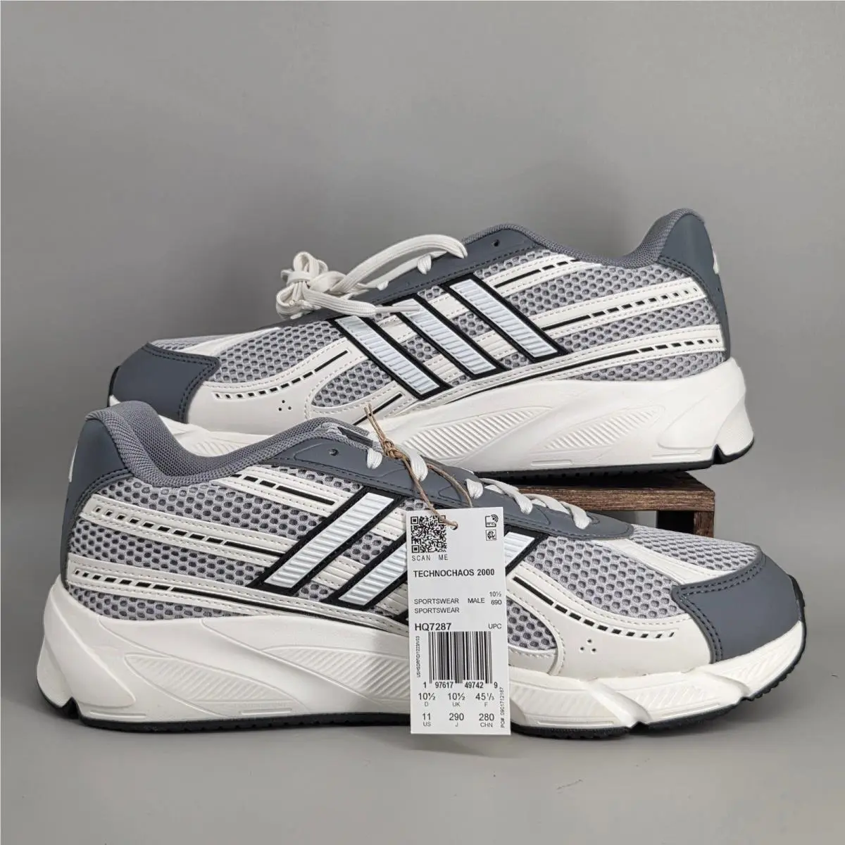 Adidas Technochaos 2000 Sneakers Mens 11 Grey White Running Shoes HQ7287 Y2K