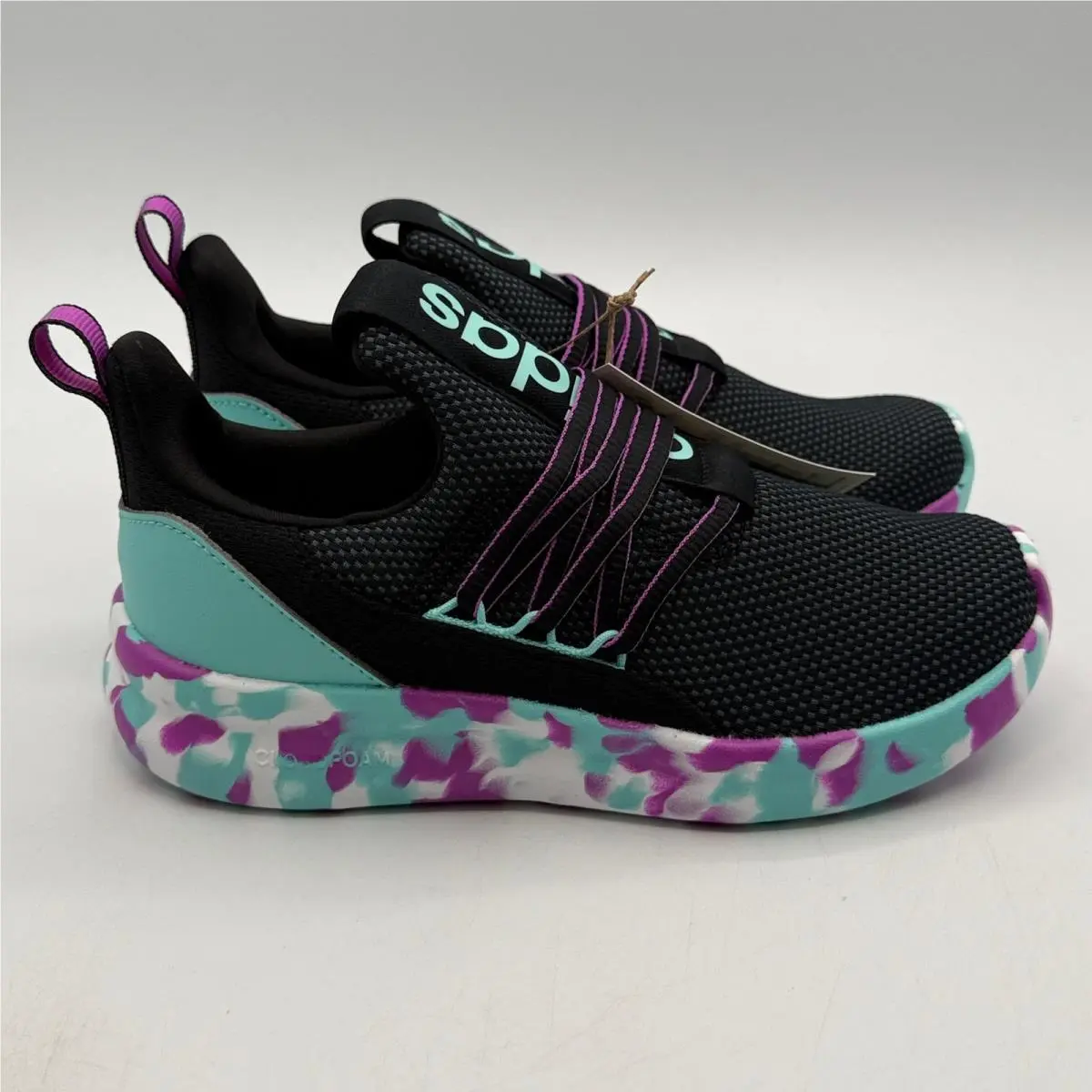 Adidas Lite Racer Adapt 7.0 K Shoes Kids Size 3 Black Mint Running JS2291