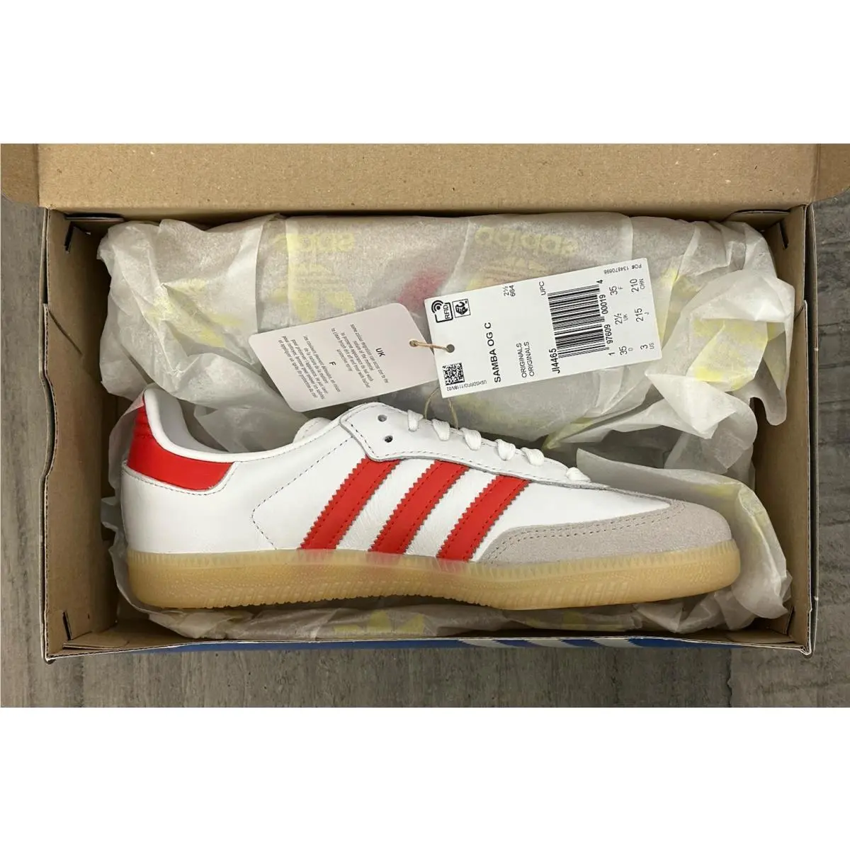 Adidas Samba OG C Kids US 3 White / Collegiate Red / Gum Sneakers Style JI4465
