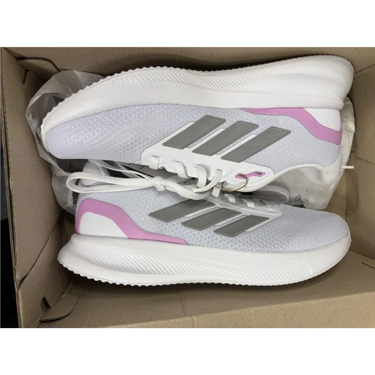 Adidas Runfalcon 5 Womens White/grey/pink Running Shoes Sz 6.5