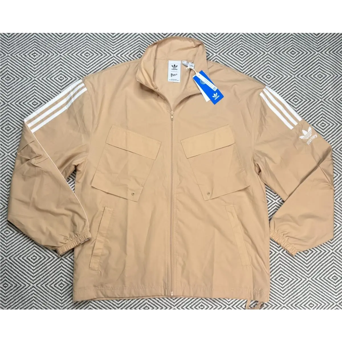 Adidas Men`s Full Zip Long Sleeve Parley TT Beige Track Jacket Size Medium