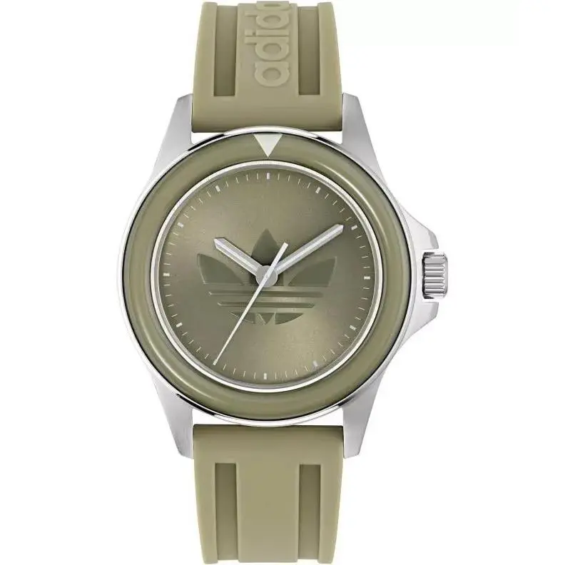 Adidas Unisex Originals Expression One Quartz Watch - AOFH24509 - Dial: Beige, Green, Band: Green, Beige, Bezel: Silver