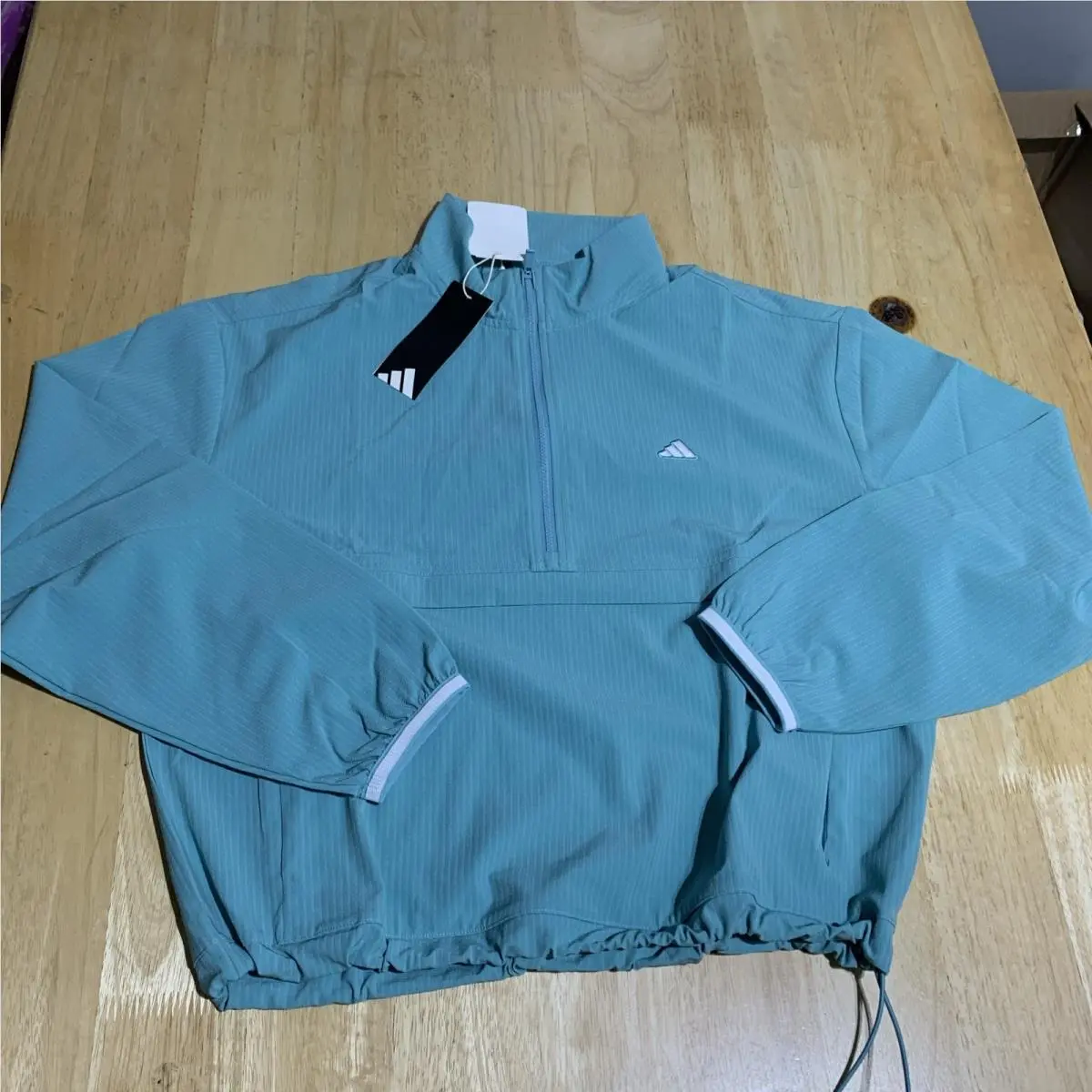 Adidas JP3543 Women`s Sz Medium Minton Green Go-to Golf 1/4 Zip Jacket