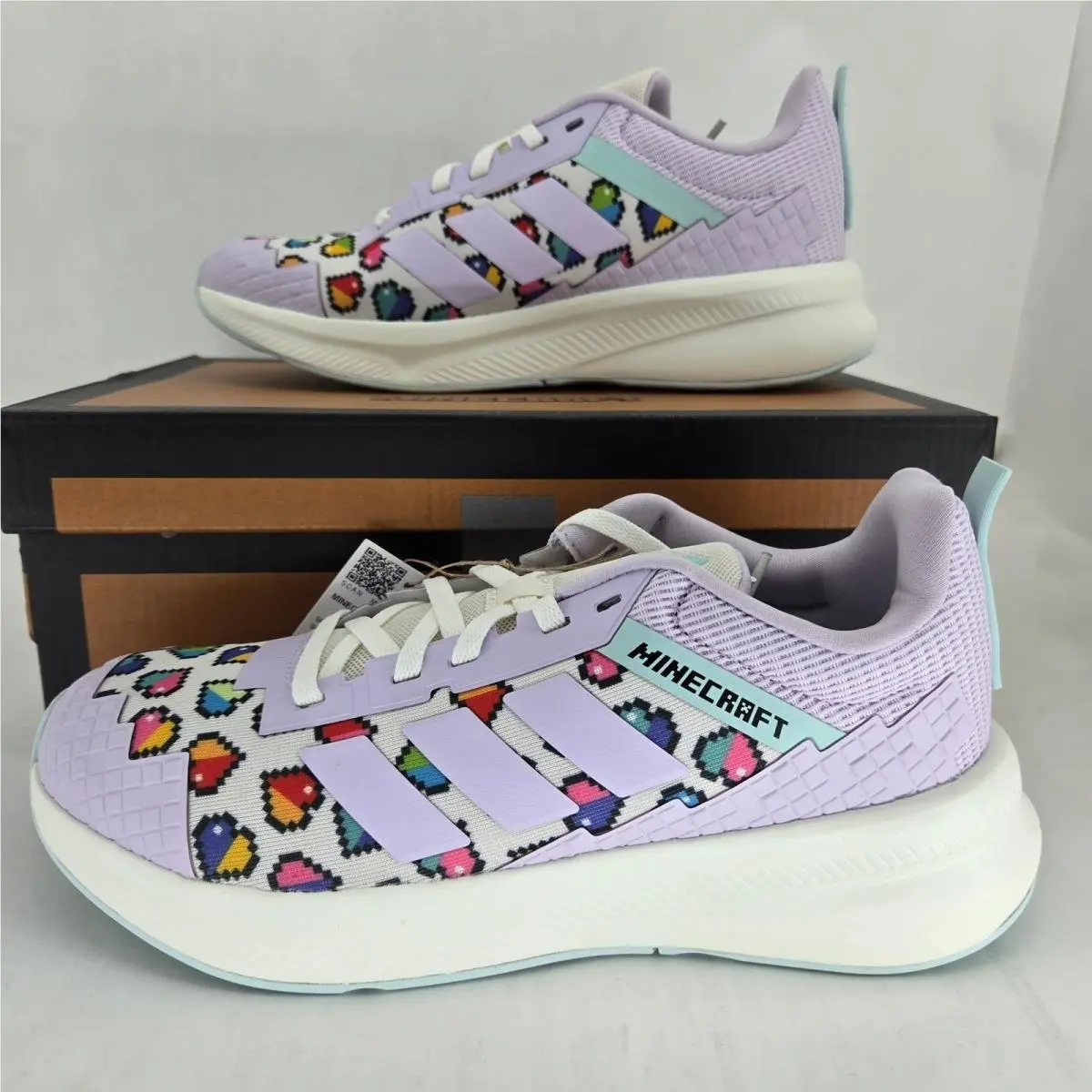 Adidas Minecraft Fortarun J Purple Pixel Heart JR1940 Kids 6 Womens 7