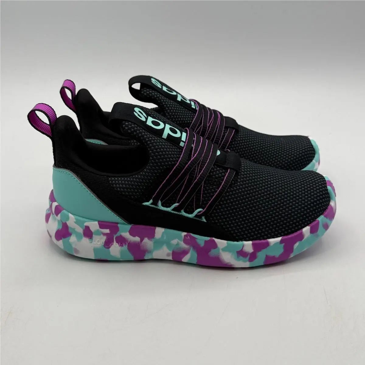 Adidas Lite Racer Adapt 7.0 K Shoes Kids Size 3 Black Purple Running JS2291