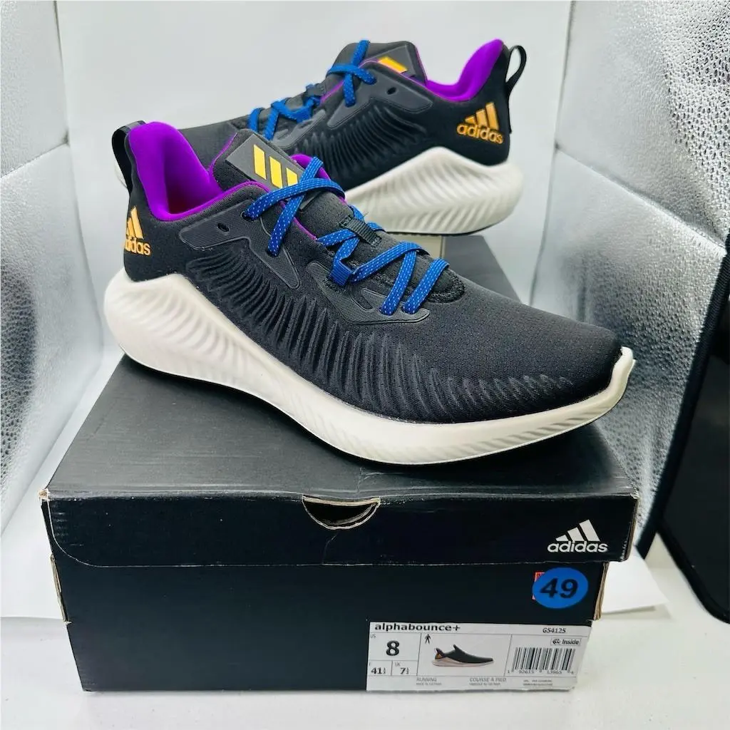 Alphabounce+ Men`s Running Shoes Black Purple Blue Lace-up Size 8 by Adidas