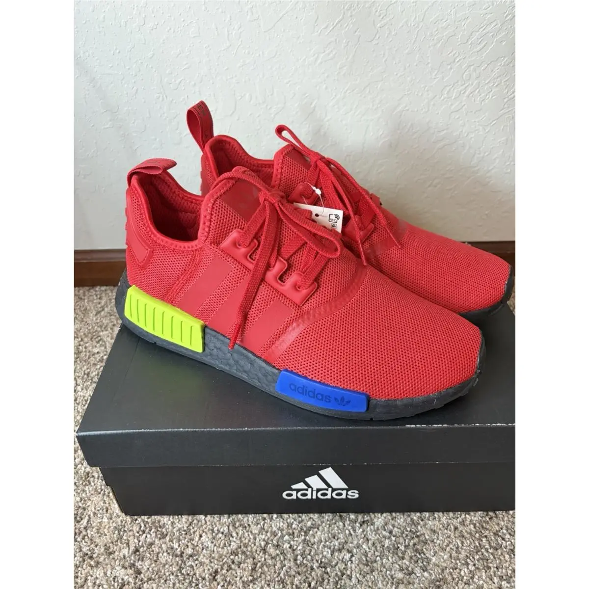 Adidas Nmd R1 Multicolor Red Blue Yellow Mens FV5258 Sneakers Size 9 1/2