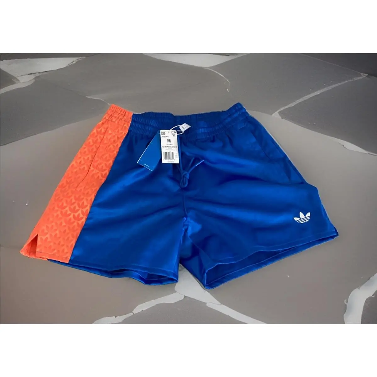 Adidas Mens Trefoil Monogram Satin Shorts Blue Orange Medium