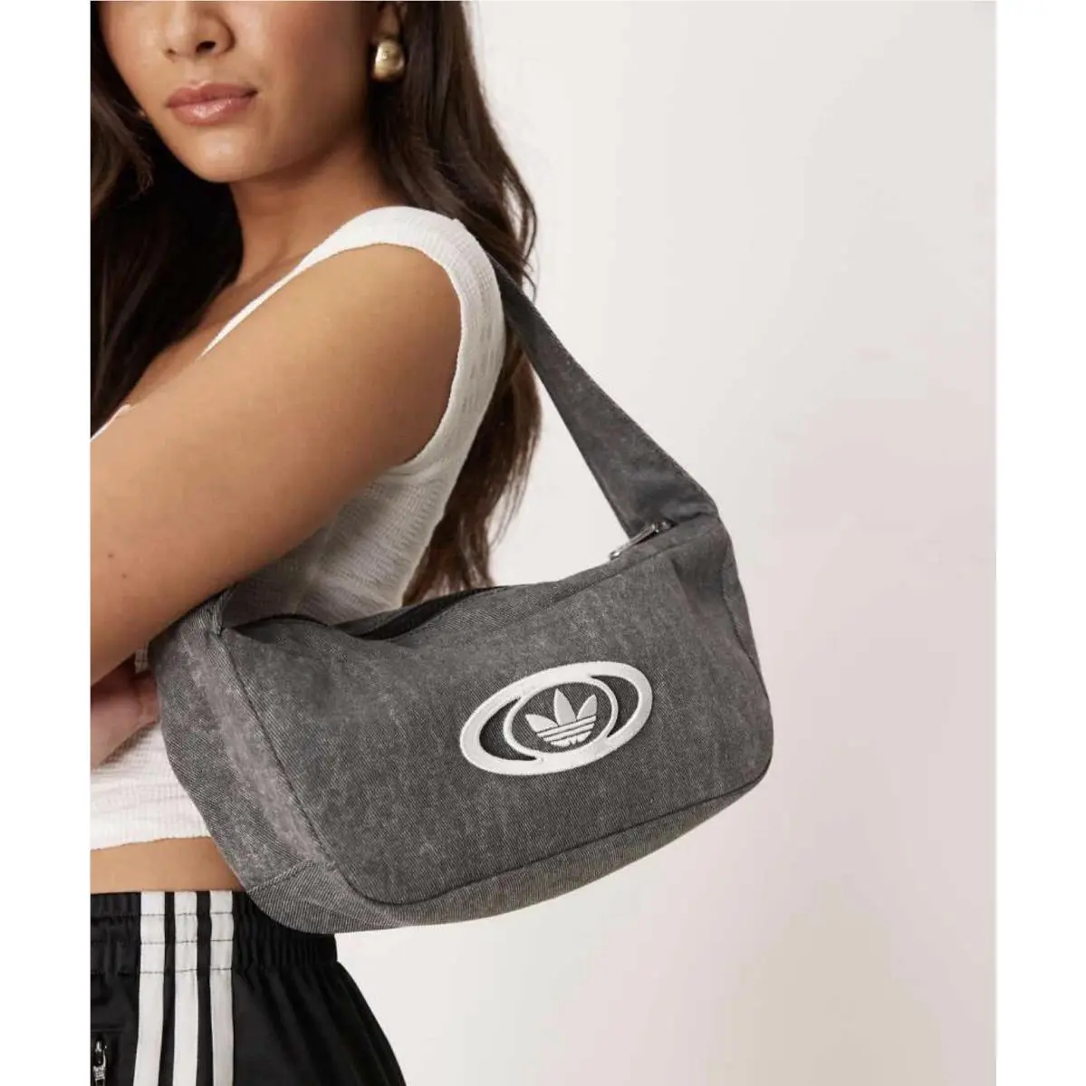 Adidas Women’s Small Shoulder Bag In Black Denim KE1129