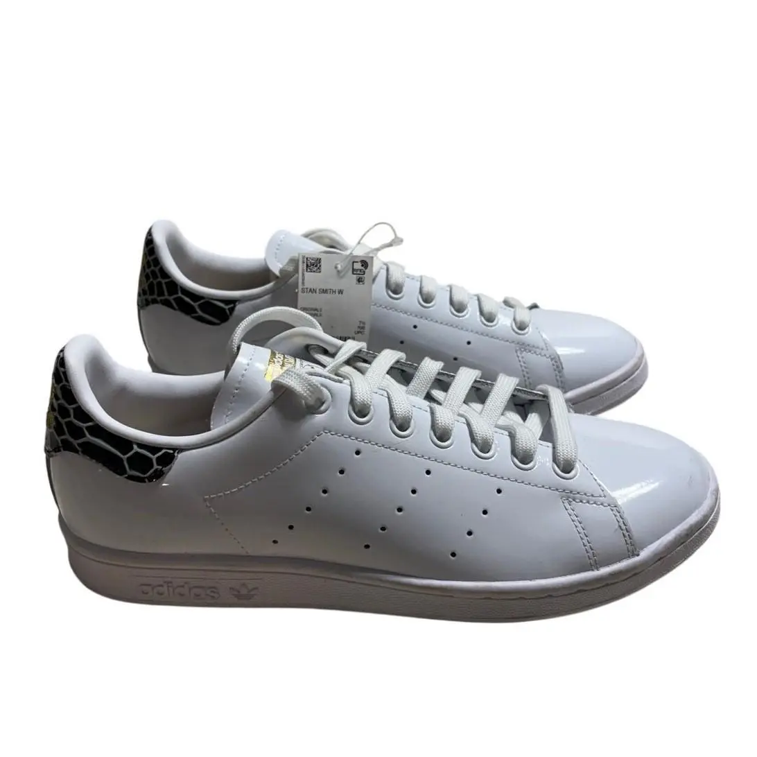 Adidas Stan Smith Sneakers Women`s Size 9 Patent Leather White Black Gold