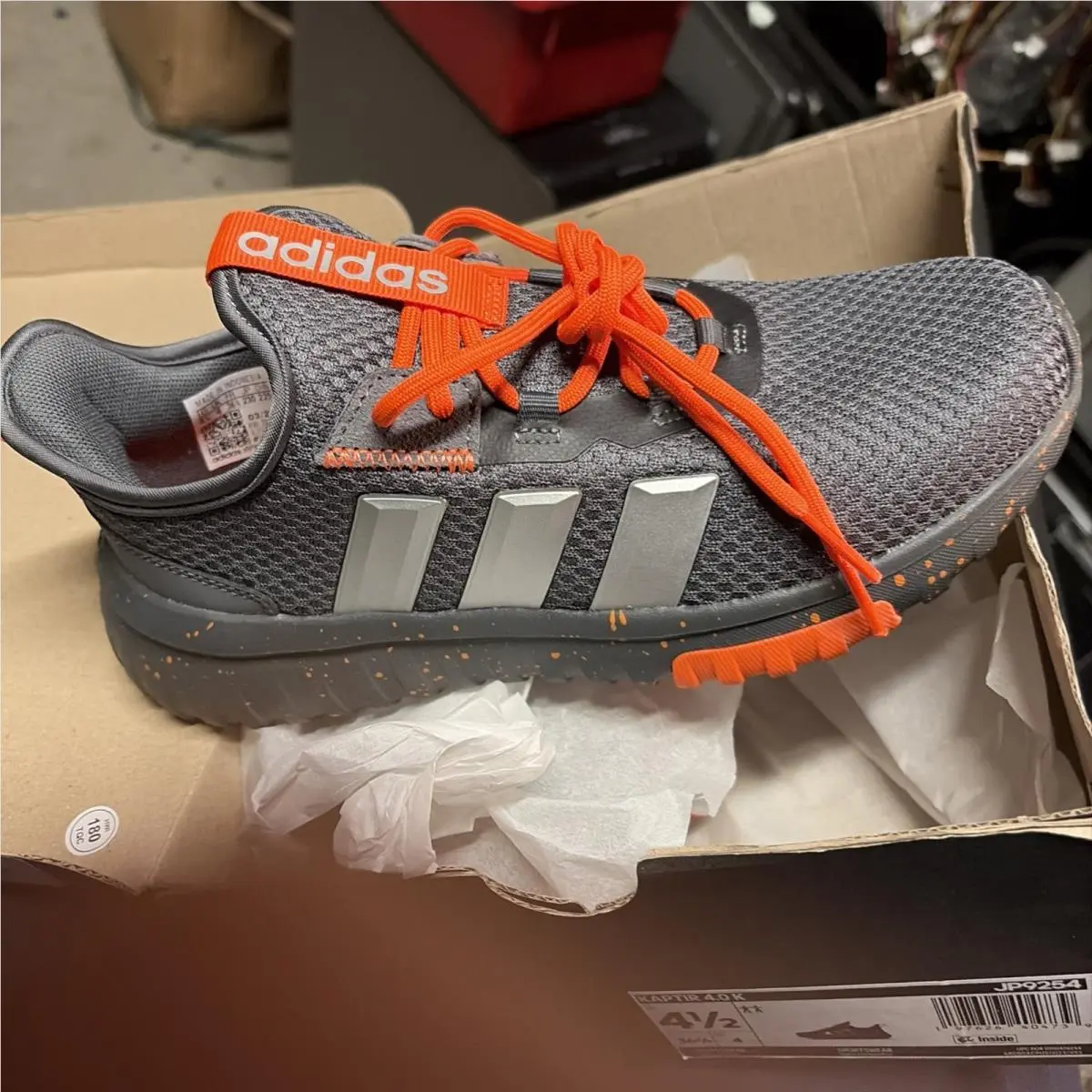 Adidas Kaptir 4.0 Jp9254 Size 4.5 Core Gray Orange Mens Knit Shoes