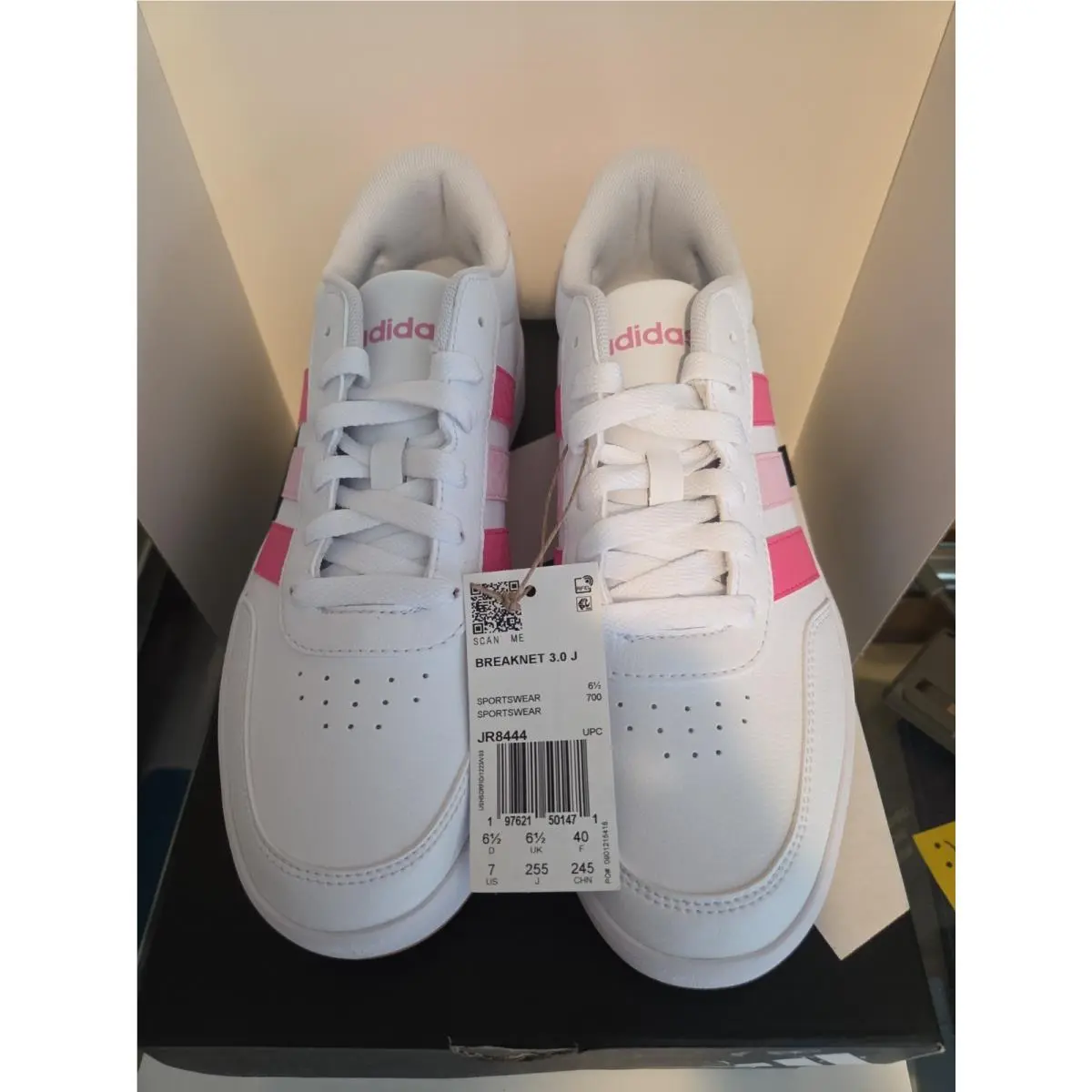 Adidas Breaknet 3.0 Kids Athletic Pink Striped Sneakers JR8444 - Size 7