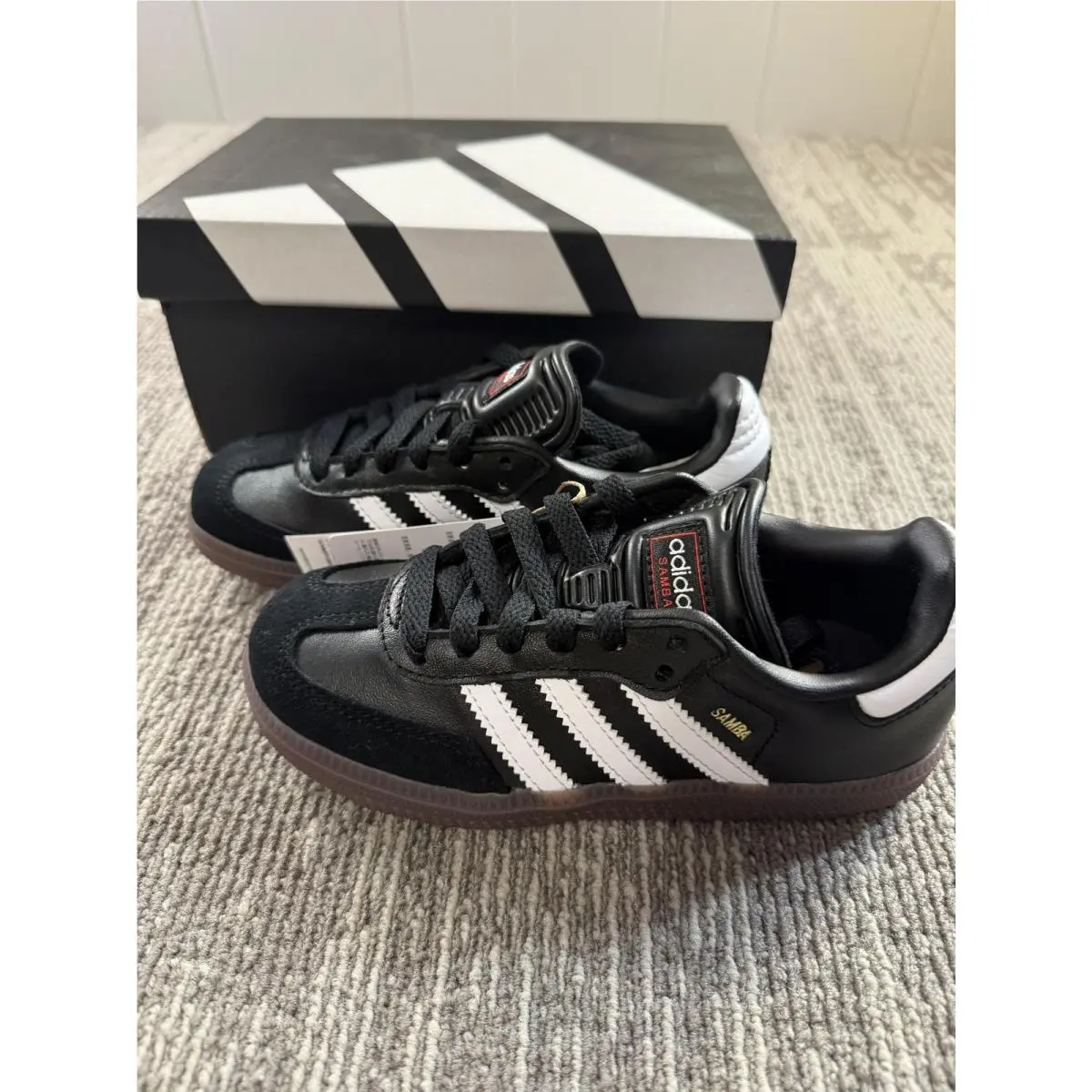 Adidas Samba J Shoes Kids Size 12.5K Black White Gum Soccer Sneakers IF1945