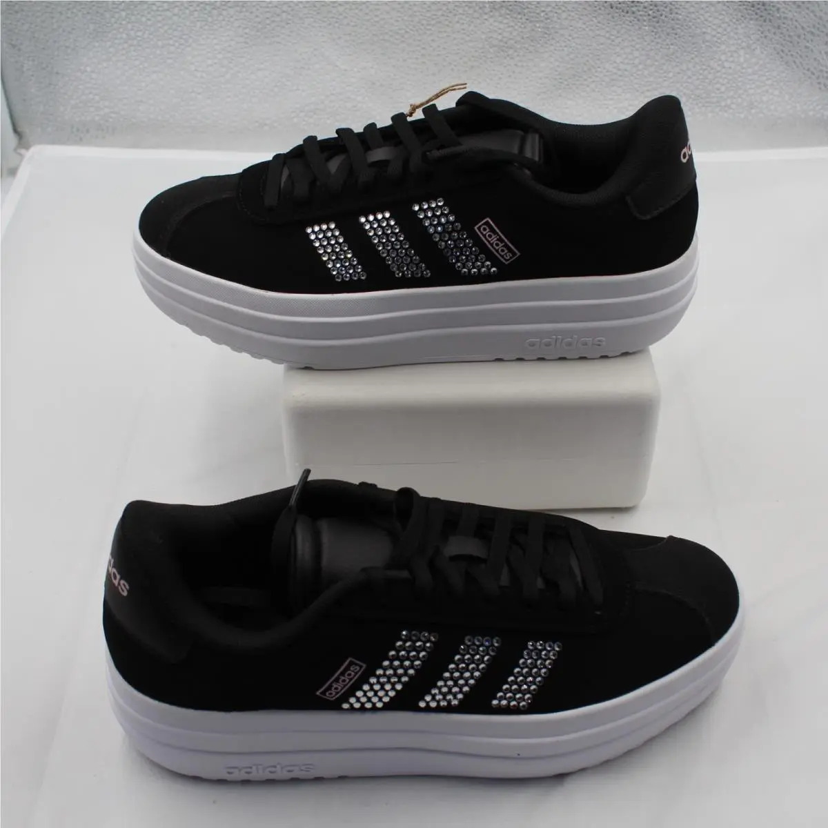 Adidas VL Court Bold J Black Rhinestone Platform Shoes Sneaker IH0771 Size 4Y