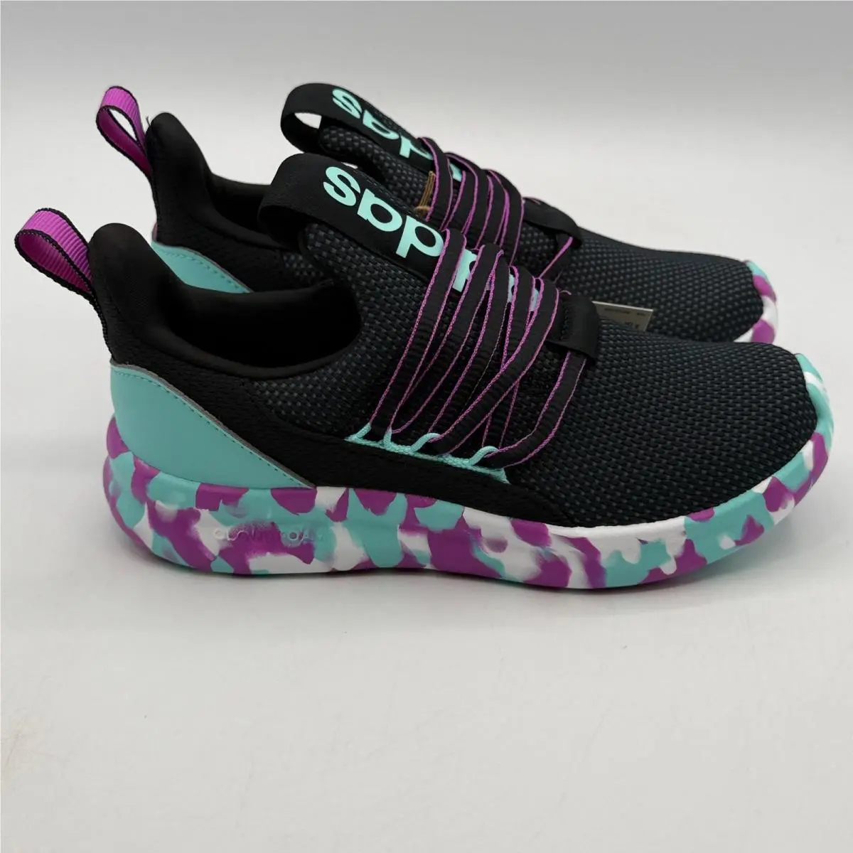 Adidas Lite Racer Adapt 7.0 K Shoes Kids Size 2 Black Purple Running JS2291