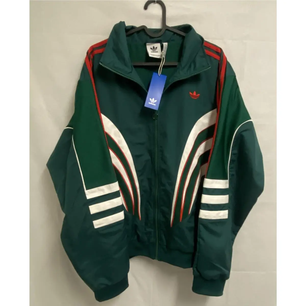 Adidas Atlanta Track Top Men`s Large Green Stripes Full Zip Athletic Jacket