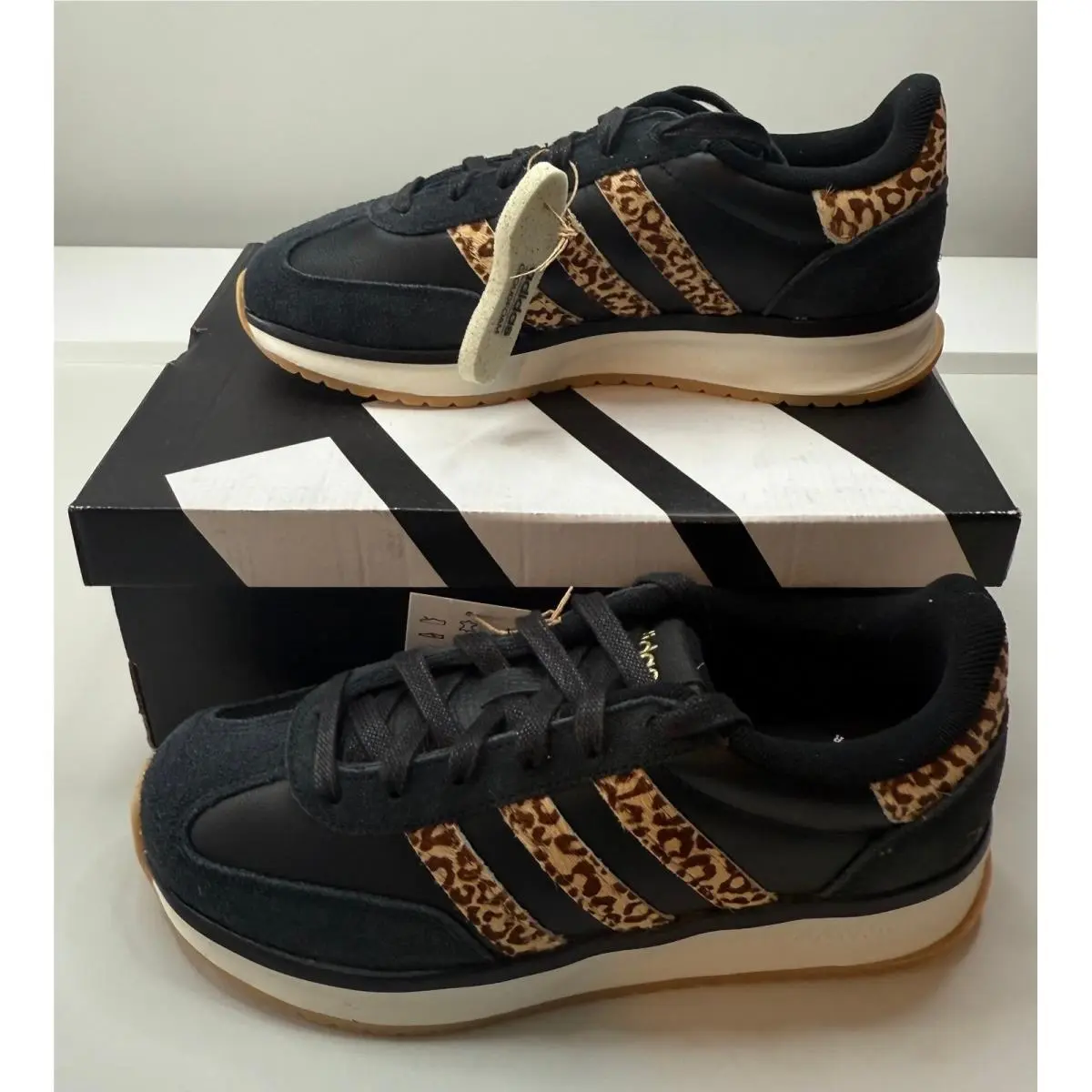 Adidas Cloudfoam Women Black Leopard Print Cow Fur Sneakers KI5790 Size 7