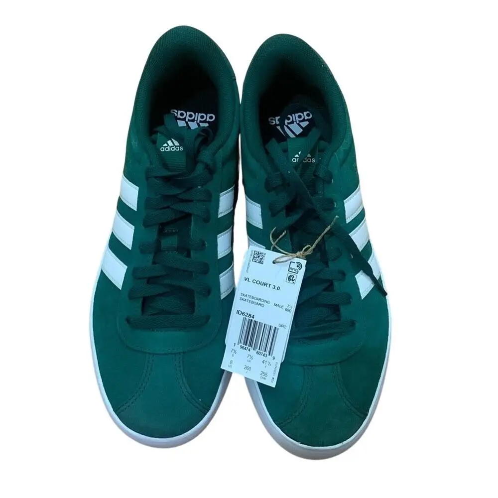 Men`s Adidas VL Court 3.0 Green White Sneakers Size 8