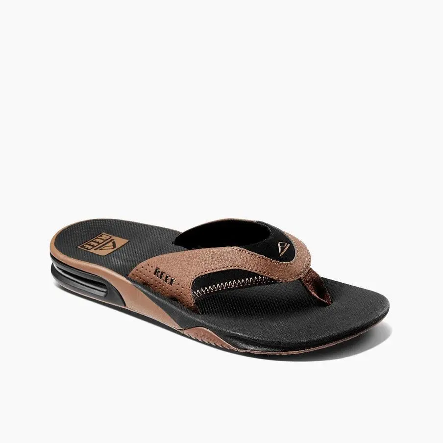 Reef Men`s Fanning Bottle Opener Flip Flop Regular Sandal - Black/tan Sizes