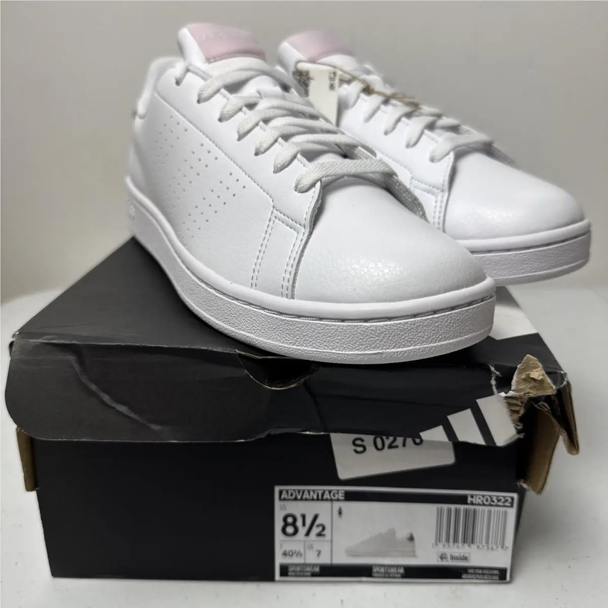 Size 8.5 - Adidas Advantage Women`s Sneaker White Pink HR0322