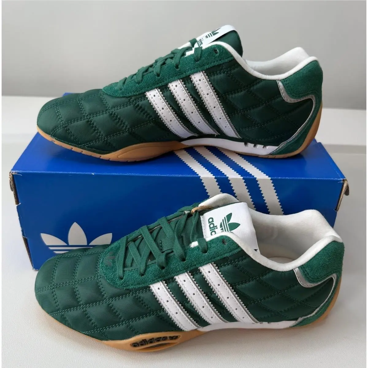 Adidas Adiracer Lo Green White Gum Quilted Suede Sneakers Women 6 Men 5