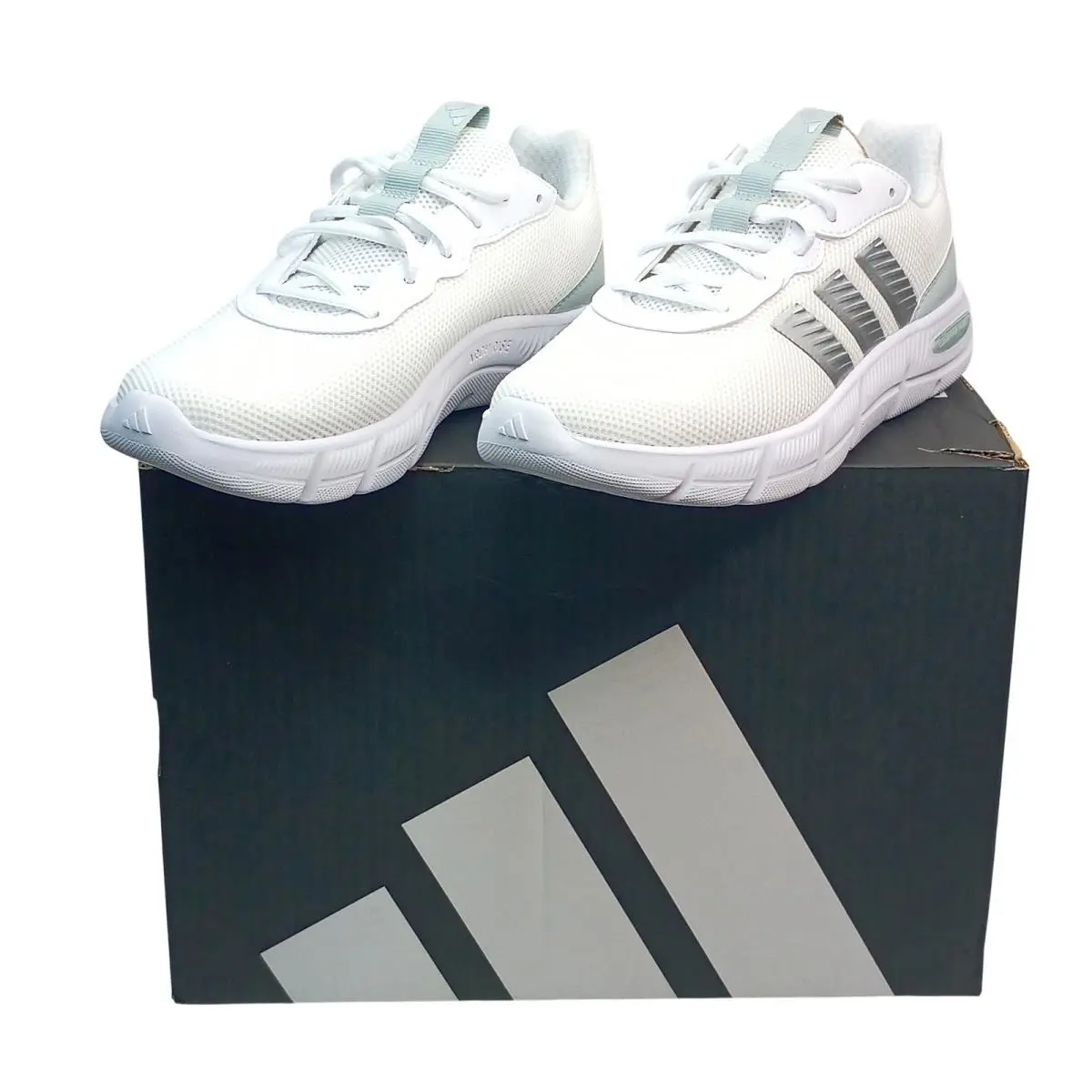 Adidas Cloudfoam Flex Laces Shoes Women Size 7 White Silver Mesh Running JS4891