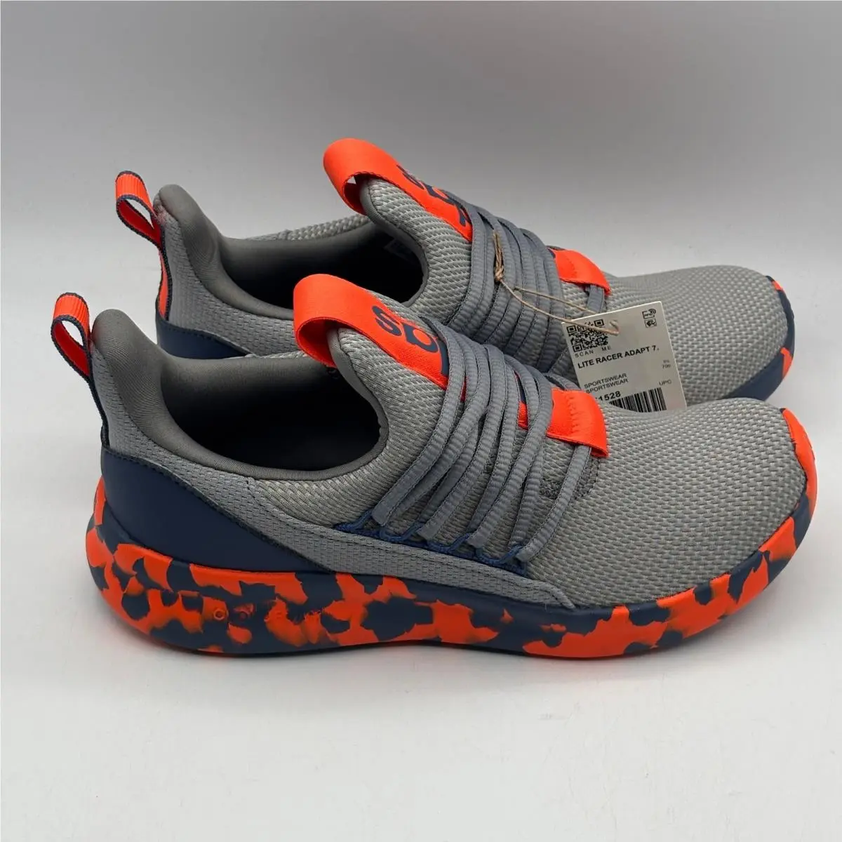 Adidas Lite Racer Adapt 7.0 K Kids Size 6 Grey Orange Slip On Sneakers IH1528