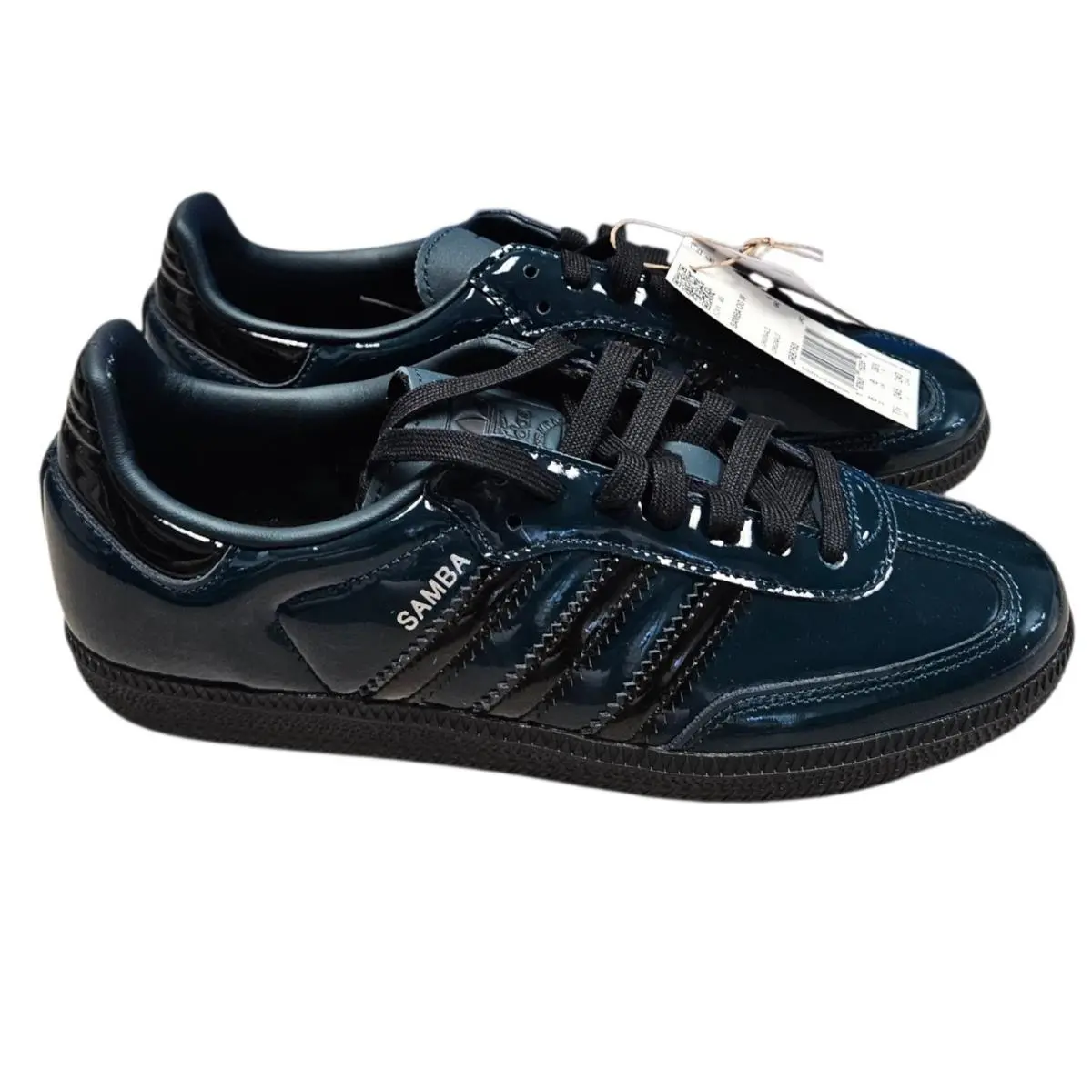 Adidas Samba OG W Women 7.5 Aurora Ivy Patent Leather Black Stripes Sneakers