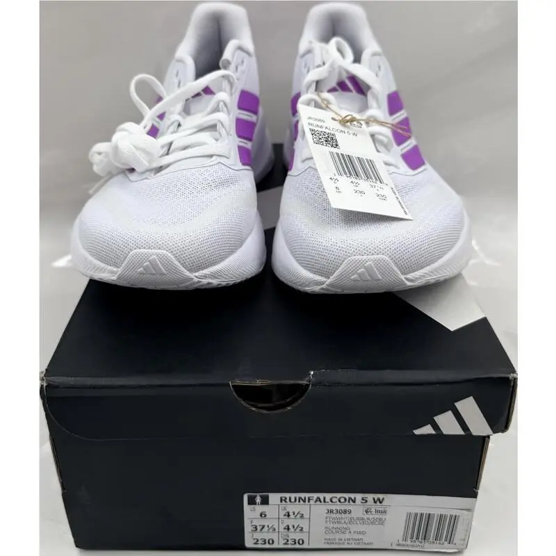 Adidas Runfalcon 5 W JR3089 Womens Size 6 White and Purple Running Shoes