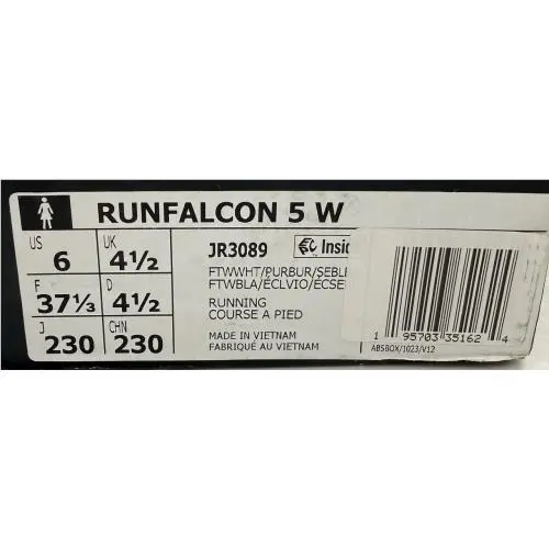 Adidas shoes - RUNFALCON 5 W - RUNFALCON - JR3089 - WHITE AND PURPLE (UPC: 195703351624) 0