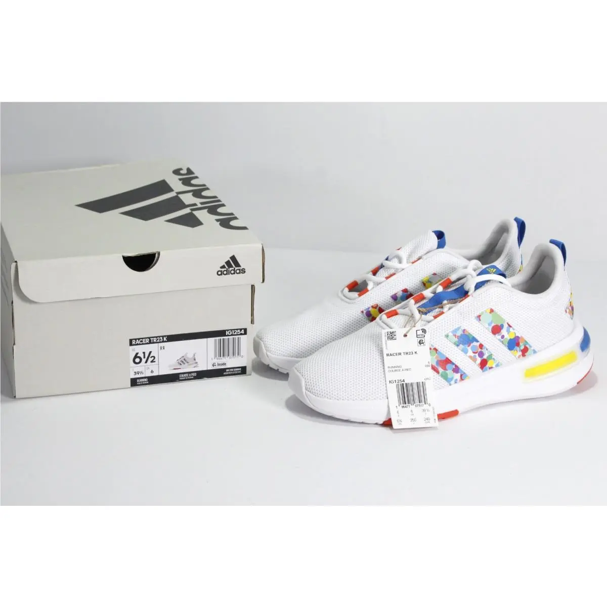 Adidas Racer TR23 K Running Shoes Kids Sz 6.5 US 39 1/3 Eur White Rainbow