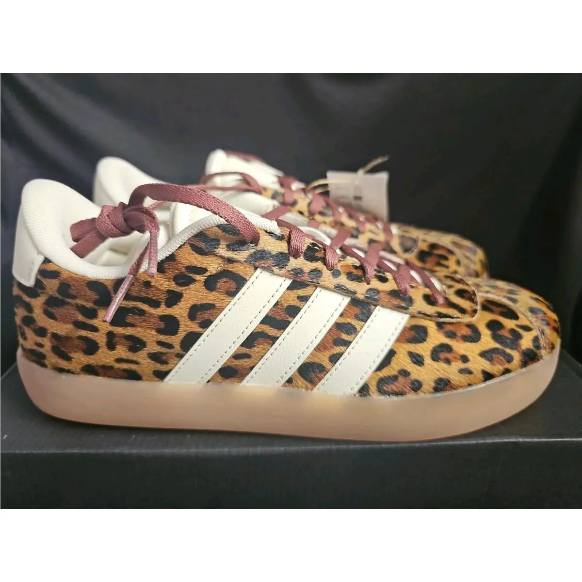 Adidas VL Court 3.0K Women`s Leopard Fur Low Top Sneakers LA1816 Womens 6.5
