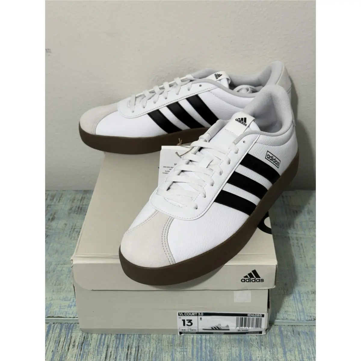 Adidas VL Court 3.0 Sneakers Men`s 13 White Black Low Top Sneakers