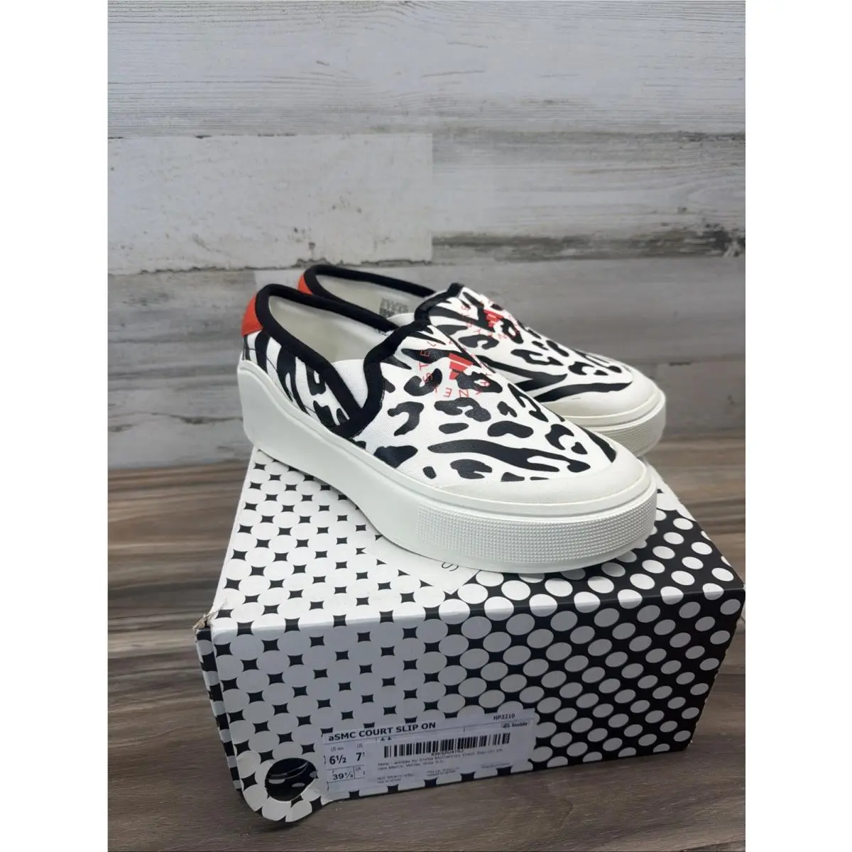 Men Adidas Stella Mccartney Asmc Court Slip On Canvas 6.5 Sneakers Leopard